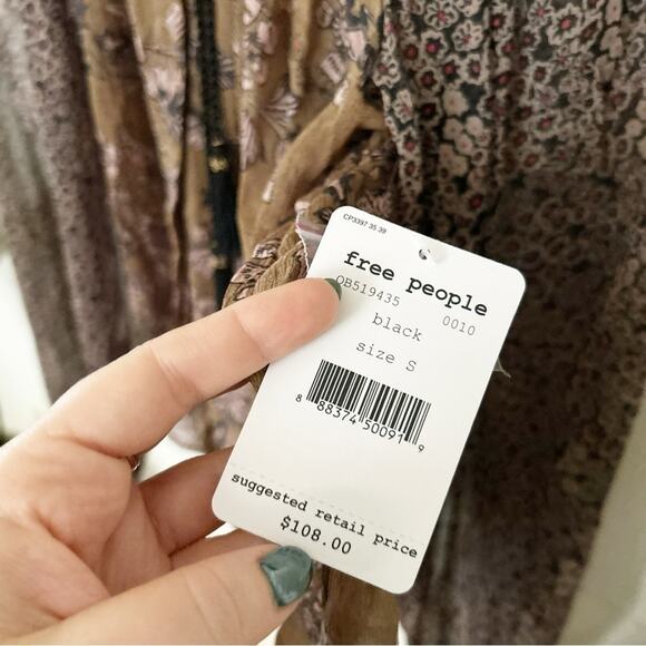 NWT Free People Hendrix Brown Black Sheer Boho Tassel Peasant Top Blouse Size S - Picture 6 of 8